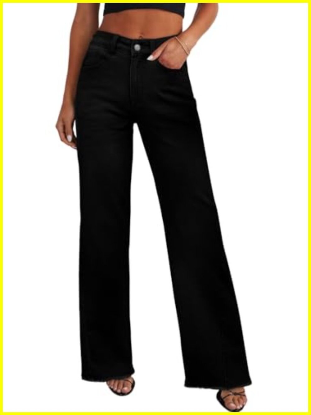 Women's High Waisted Wide Leg Jeans Stretchy Raw Hem Denim